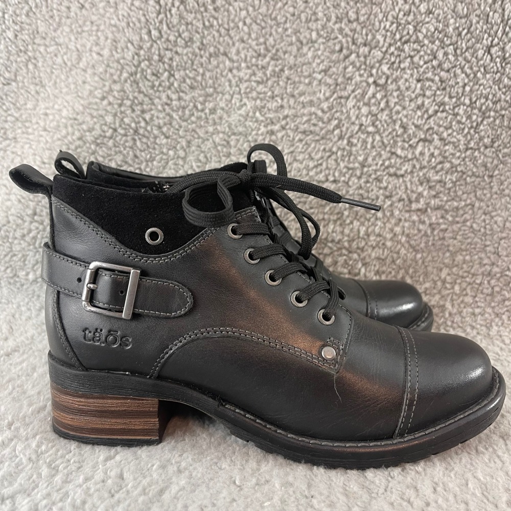 NEW Taos Mini Crave Boots Womens 6.5 EU 37 Black Leather Zip Combat Ankle Bootie